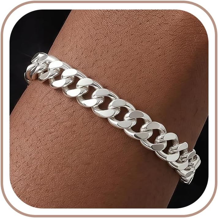 Silver Bracelet for Men, 925 Sterling Silver 9MM Cuban Link Chain Bracelets Diamond Cut Silver Bracelet Gifts for Father Husband 7.5/8/8.5/9 Inch