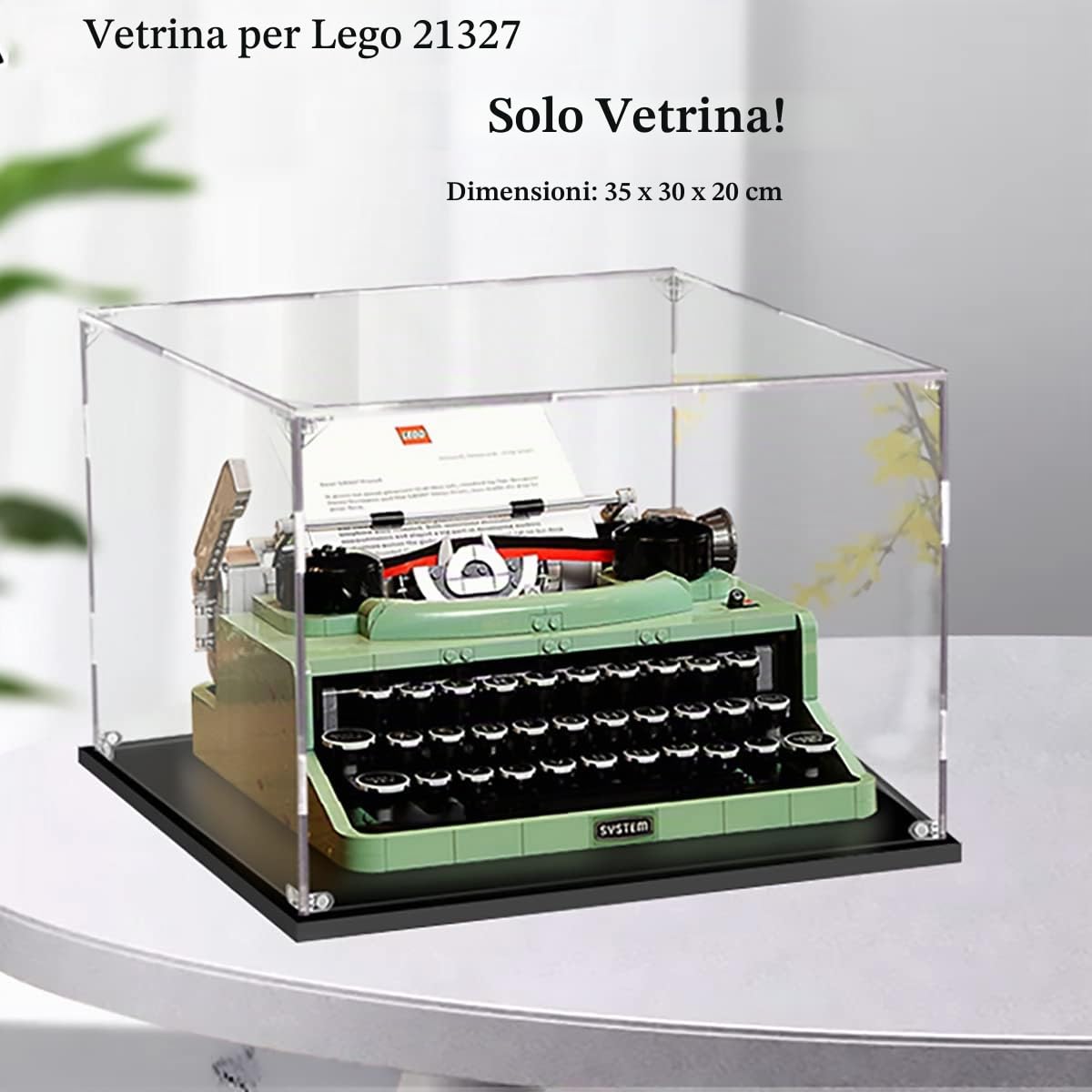 Teca Vetrina Espositiva per Lego Macchina da Scrivere 21327 Modello‌ | 35x30x20 cm, 2mm, Antipolvere, da montare, Vetrinetta Acrilico Trasparente per Collezionismo, Modellini, Statue