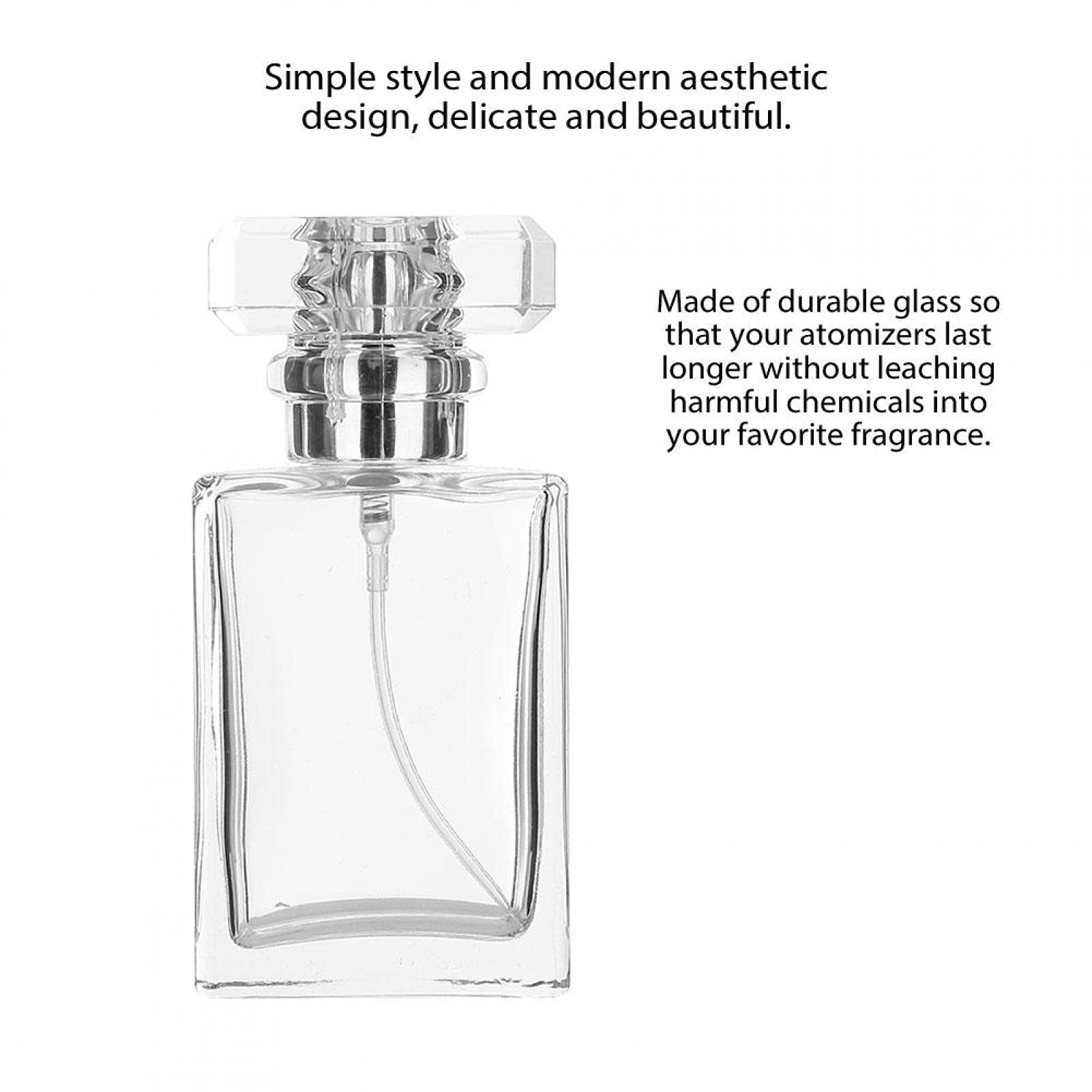 Butelka z rozpylaczem perfum, 30 ml, pusta szklana butelka na perfumy, do wielokrotnego napełniania, prostokątna flakon, do pakowania perfum w podróży, 9,4 x 4,6 cm (przezroczysta)