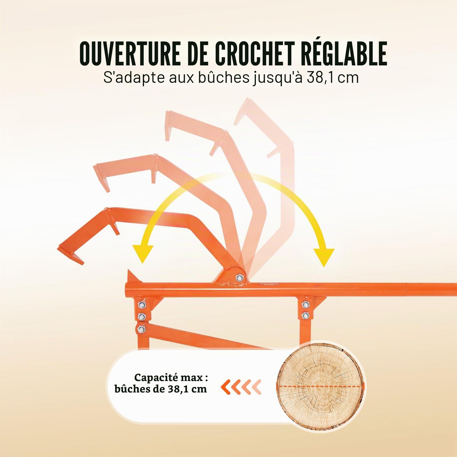 VEVOR Cric à bûches 1180 mm, lève-bûches de diamètre 38 cm, lève-Tronc d'arbre en Acier Robuste avec Crochet d'inclinaison réglable, Outil d'exploitation forestière, pour Rouler et serrer Les bûches