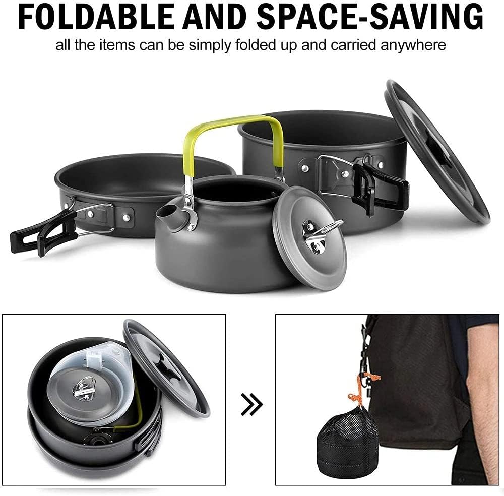 Camping Cookware Set Portable Outdoor Tableware Kettle Pot Cookset Cooking Pan Bowl for Hiking BBQ Picnic