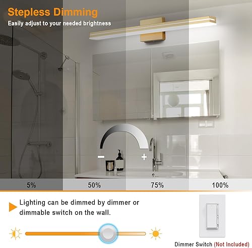 Miniatura 3 de SineRise Lámparas LED modernas para tocador de baño (32 pulgadas, 3000 K4000 K6000 K, regulables), accesorios de iluminación de pared de acrílico