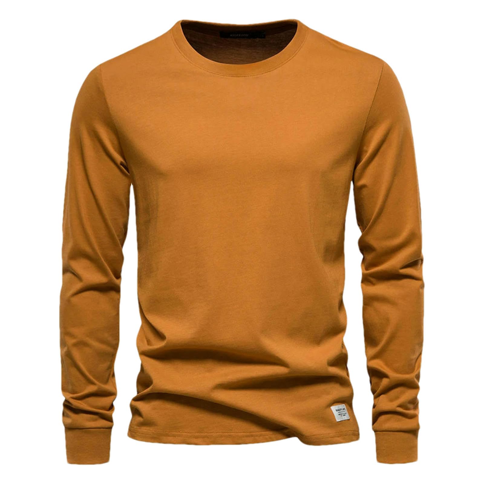 Camiseta de manga larga para hombre, informal, cuello redondo, camiseta básica, suave, ligera, ajustada, camiseta diaria de algodón para hombre.
