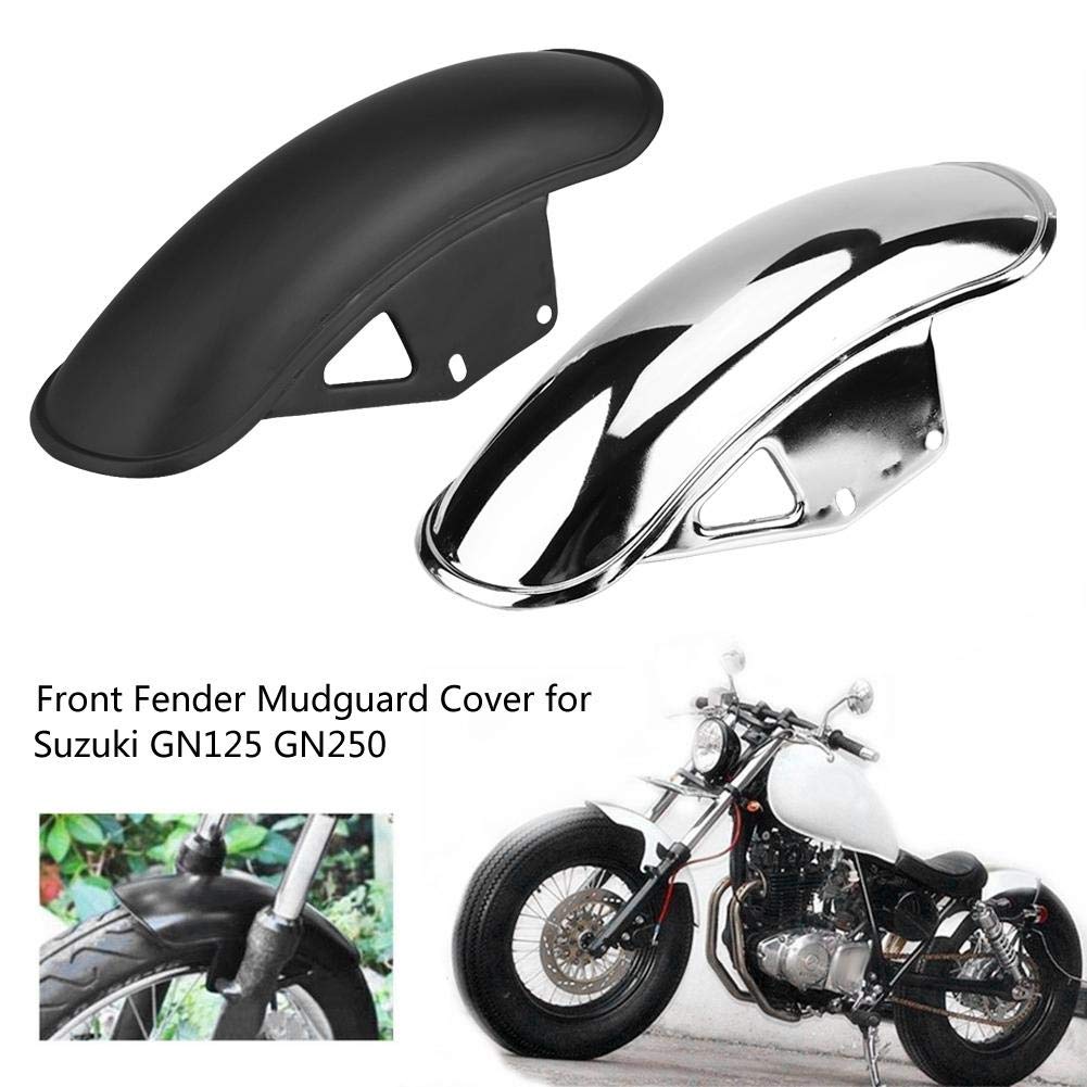 Guardabarros Delantero de Motocicleta Guardabarros de Metal Negro/Cromo Rueda de Montaje Cubierta de Barro Protector Contra Salpicaduras para GN125 GN250(Negro)