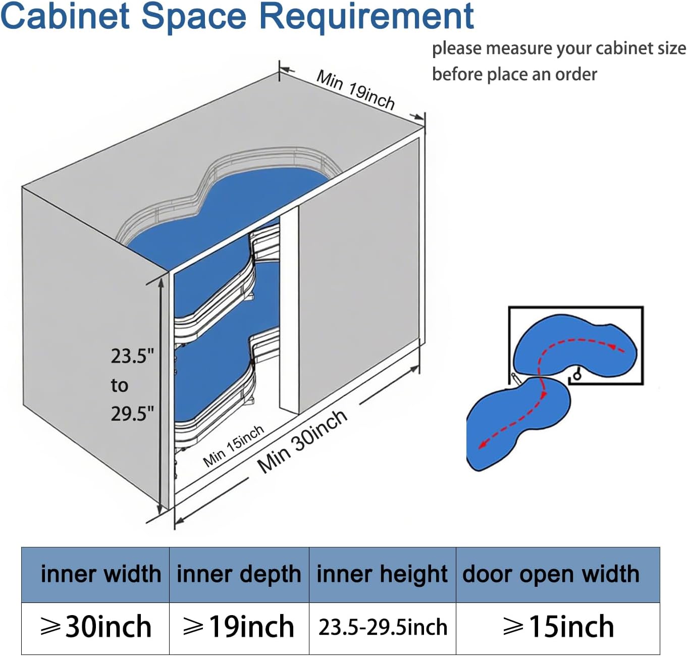 Gdrasuya10 Swing Left Blind Corner Cabinet Pull Out Organizer, 2-Shelf Deep Corner Kitchen Cabinet Slide Out Organizer 2-Tier Slide Out Cabinet Organizer Lazy Susan Organizer (30inch-Left Out)