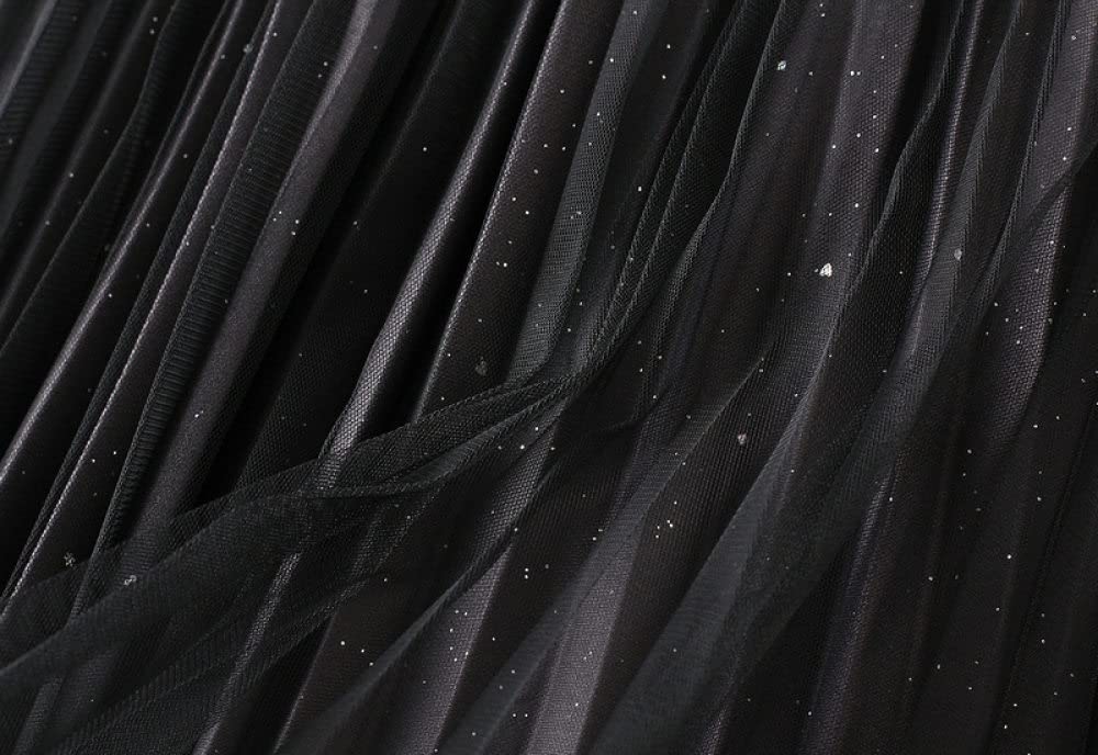 Röcke Damen,Damen-Midirock, Schwarz, Elastisch, Hohe Taille, Glitzer, Tüll, Faltenrock, Mode, A-Linie, Swing, Gerafft, Abgestuft, Herbst, Winter, Lange Röcke Für Mädchen, Damen, M
