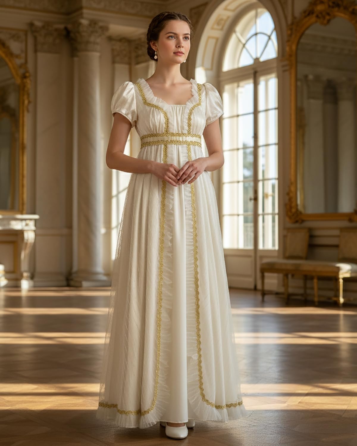 LTAKK Regency Dress Women Regency Costume Victorian Gown Empire Waist Tea Party Dresses - Image 3