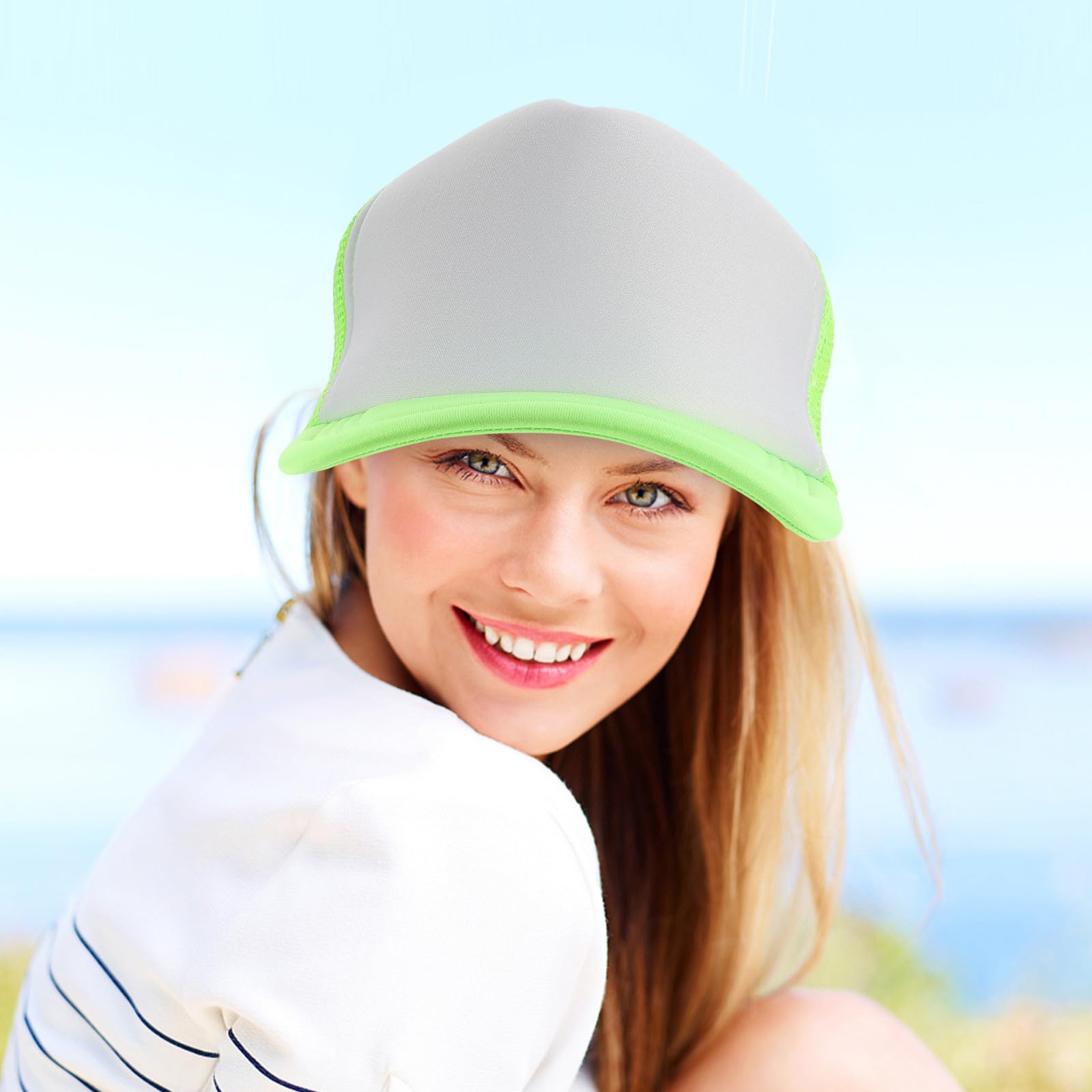 Pack de 10 Gorras de Béisbol de Malla Verde para Sublimación DIY, Poliéster Transpirable Cierre Ajustable, Ideales para Pesca y Camping