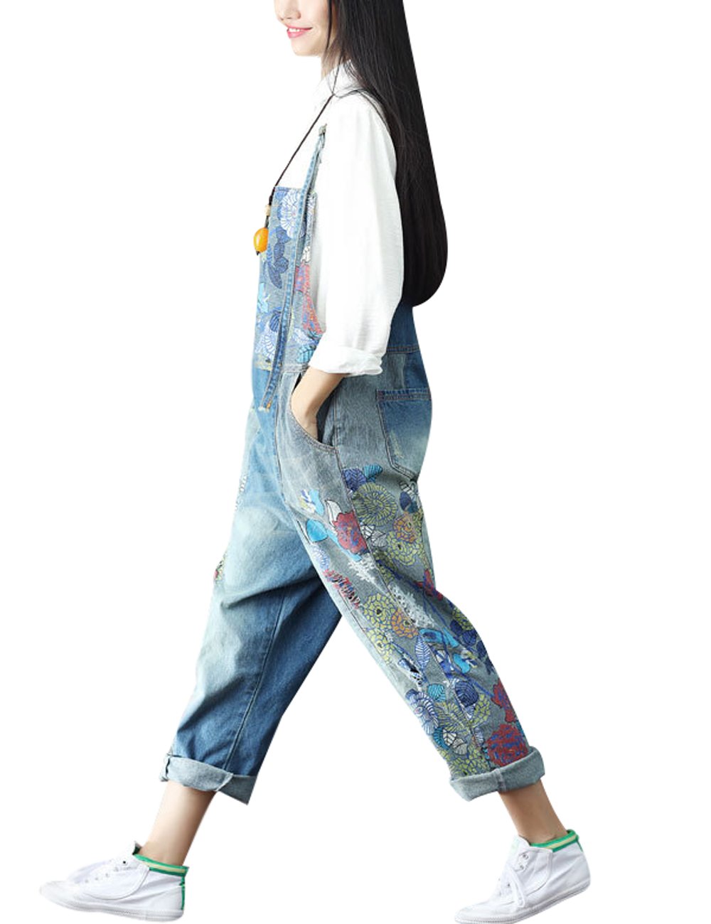 Youlee Damen Sommer Breites Bein Hose Denim Latzhose Overall Hosen