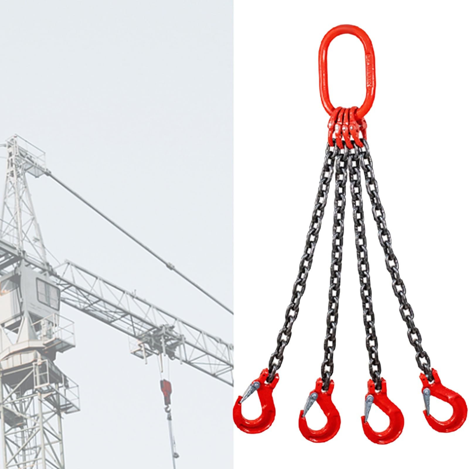Catena a 4 gambe regolabile da 0,9 m con gancio a benna – versatile imbracatura di sollevamento a 4 vie per paranco motore, capacità di carico di 530 cm, ideale per sollevamento pesante