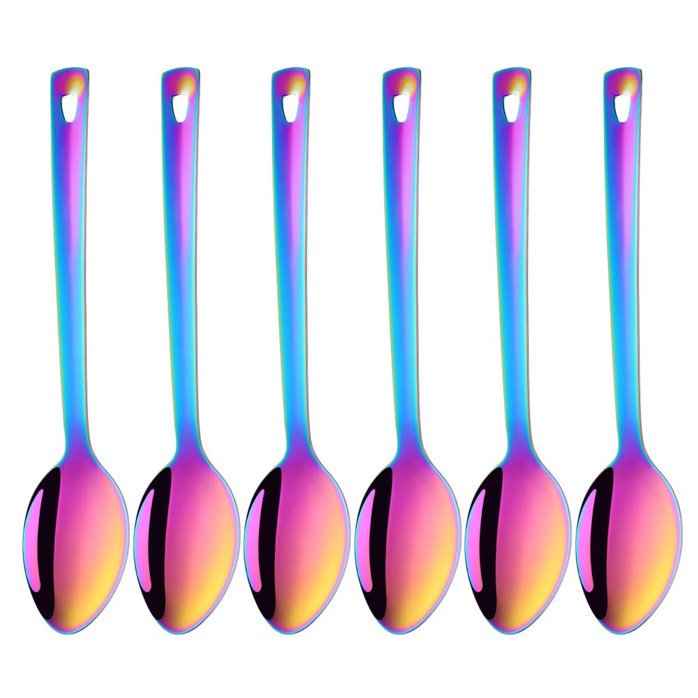 dongbo Juego de 6 cucharas de servir de acero inoxidable, cuchara de catering de 13 pulgadas, juego de cubiertos de mango largo, cuchara de cucharón grande, cucharas de banquete de cocina, aptas para
