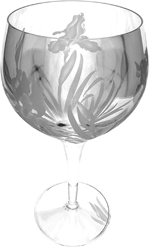 Copa de cristal italiana grabada a mano con chorro de arena (tallada en arena), copa de agua para vino hecha a mano grabada (flor de iris, 11.5 fl