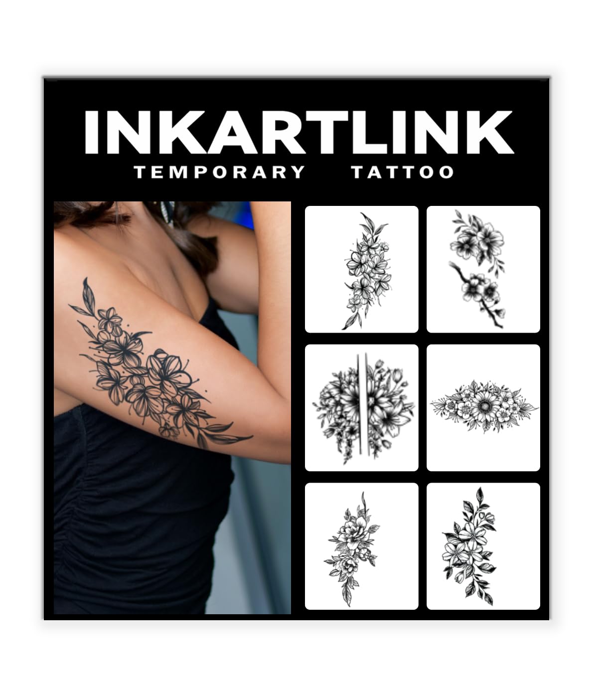 INKARTLINK6 Sheets Temporary Tattoos, Semi-Permanent Tattoo, Fake tattoos, 1-2 Weeks Tattoo, For the Mature and Elegant Women, Flower Tattoos Temporary.