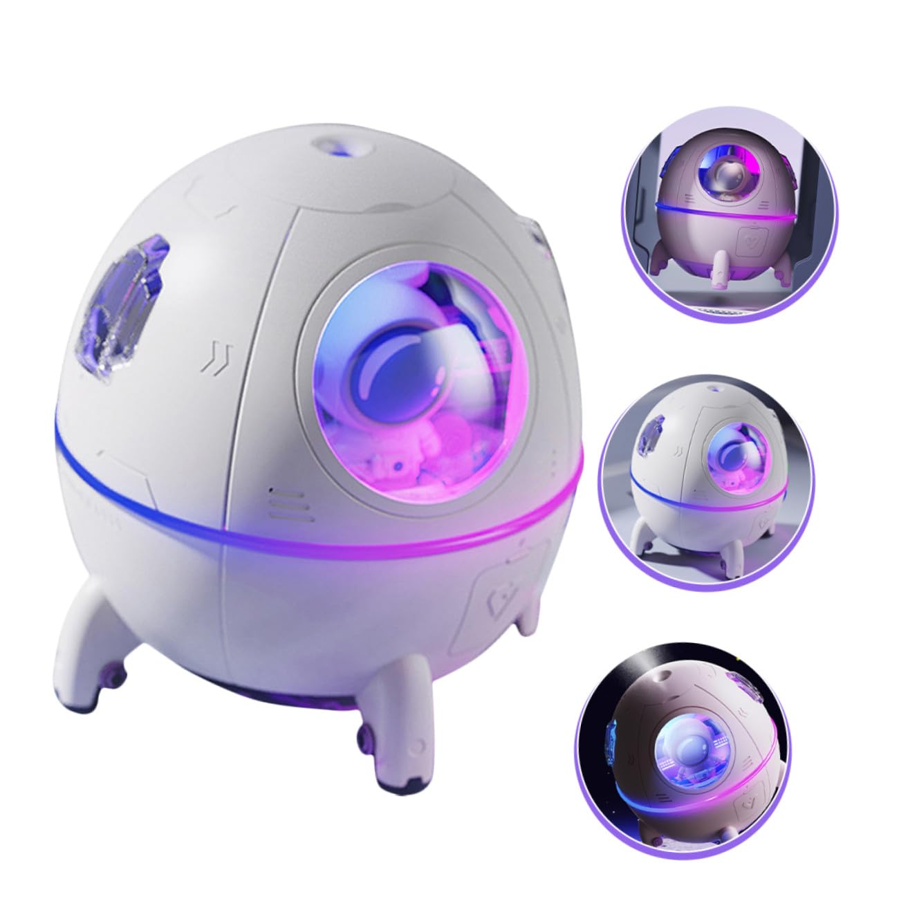 Humidificador de Aire para Bebés Luz Nocturna Colorida Diseño Nave Espacial Capacidad 220ml Silencioso para Dormitorio y Oficina