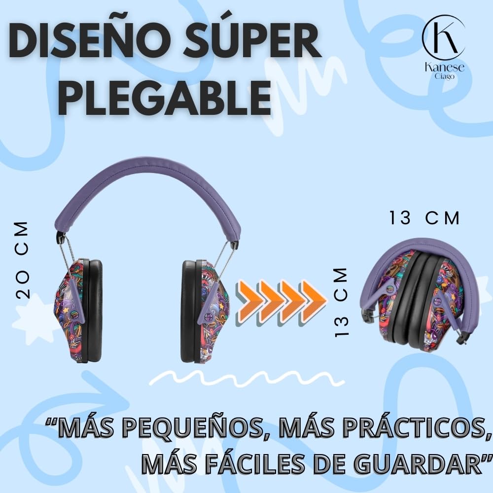 Cascos Antirruido para Niños 3-14 Años – SNR 28 dB; Protectores Auditivos Plegables y Ajustables; Orejeras Insonorizadas para Conciertos; Fuegos Artificiales, Estudio, Ideales para Autismo