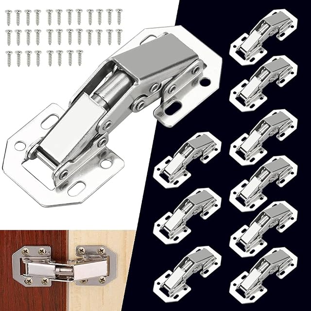 BUZIFU Cabinet Hinges 10 Pcs Cupboard Door Hinge 90 Degree Hidden Hinges Concealed Furniture Hinges Soft Close Hinges Easy Installation Hinges with Screws for Drawer Window Cupboard Cabinet Door