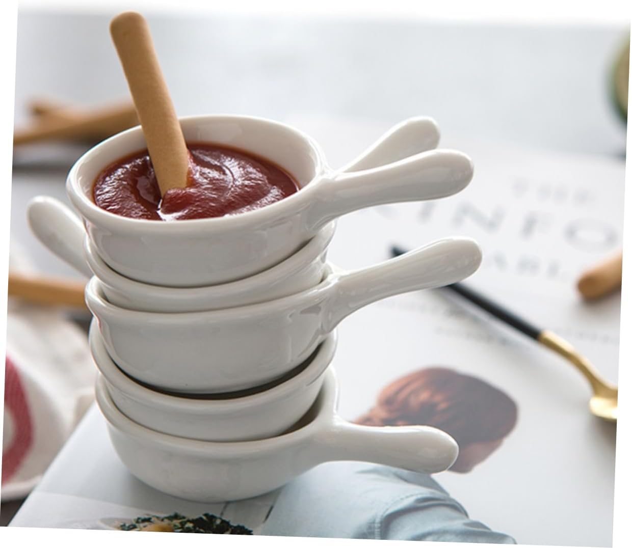 Zerodeko 4pcs Handled Sauce Cup Ceramic Bowl Salsa Bowls Condiment Dish Dipping Sauce
