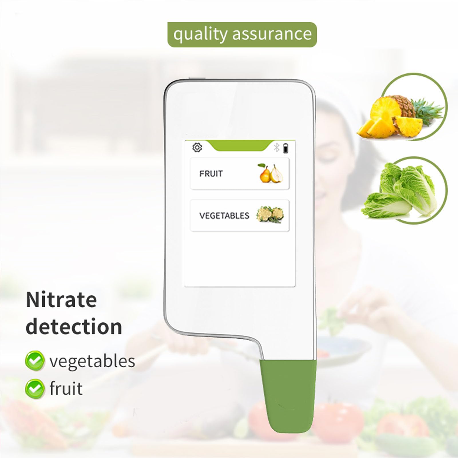 Eujgoov Probador de Nitrato, Carga USB del Detector de Nitrato y Rango de Medición de 0-9999 Mg de Kg, para Frutas, Verduras e Ingredientes Alimentarios