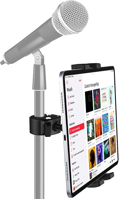 woleyi Microphone Tablet Holder Mount, Mic Music Tablet Stand on Stage [360°Rotation & Stable] for iPad Pro 12.9 Air Mini, iPhone, Galaxy, Lenovo, Huawei, Fire More 4-13" Phones and Tablets