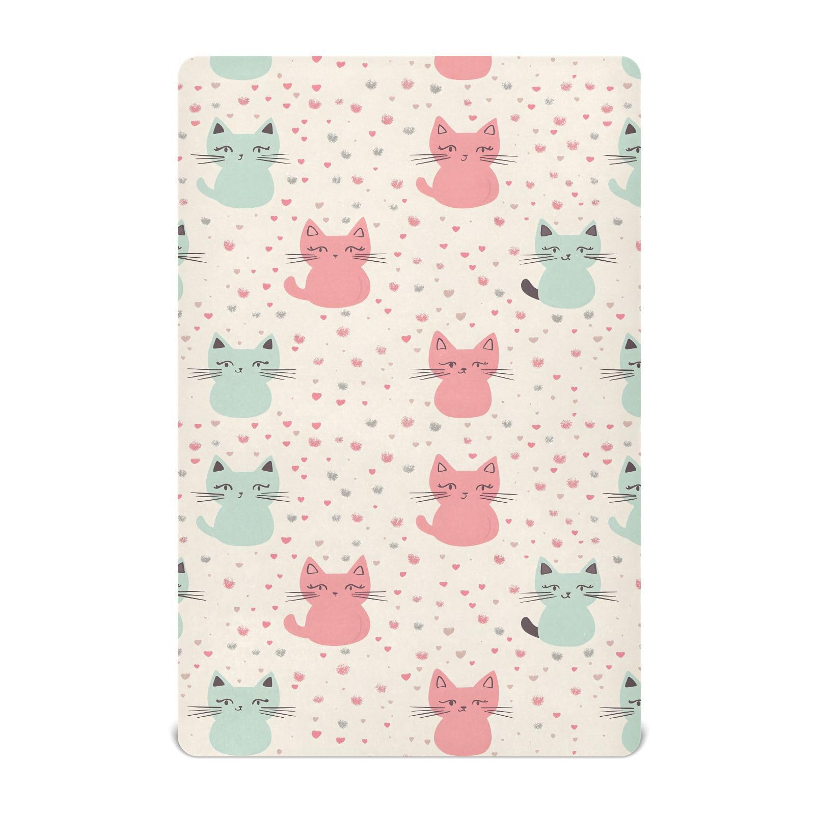 YMGQYJ Fitted Crib Sheet Cute Cat Print Soft Breathable Pack N Play Playard Sheets 52x28 inch Baby Mattress for Boys Girls Toddler