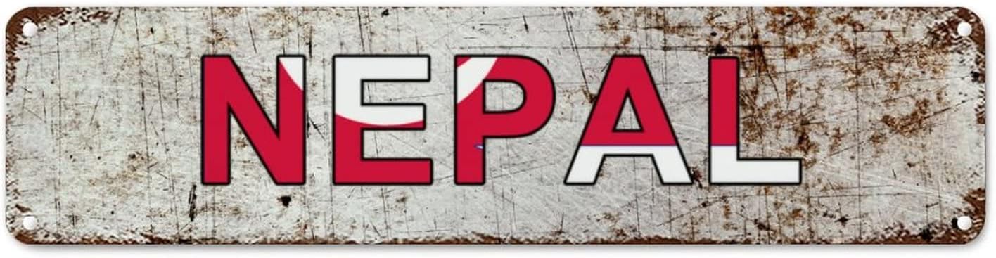 Personalized Nepal Street Sign Nepal Flag Signs Patriotic Decorations Aluminum Metal Sign Vintage Indoor & Outdoor Decor for Home Man Cave Door Porch Garden Party 24x6in