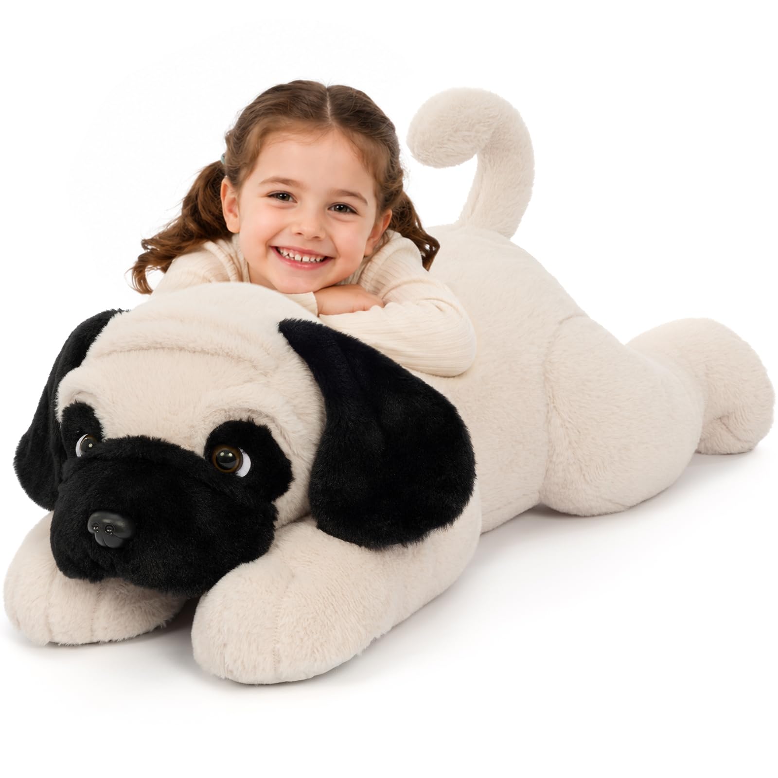 MorisMos Pug Stuffed Animal, 30-Inch Big Plush Dog Body Pillow, Light Brown