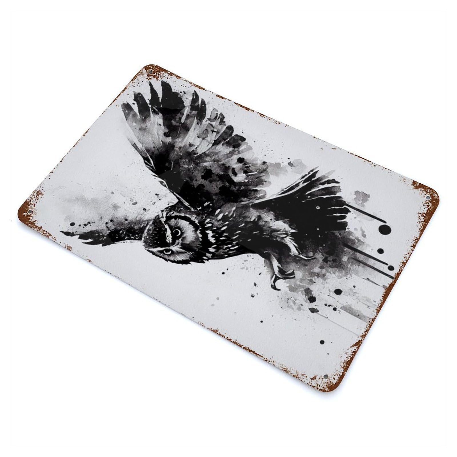 Owl Black And White Rusty Metal Tin Sign 11.8"x7.9", for Farmhouse, Kitchen And Entryway Decor, Rustic Home Decor