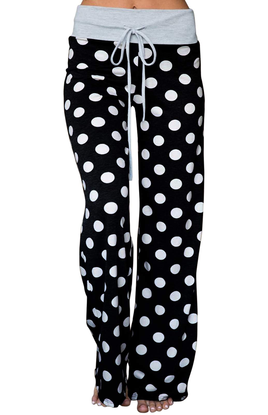 AMiERY Women's Comfy Casual Pajama Pants Floral Print Drawstring Palazzo Lounge Pants Wide Leg