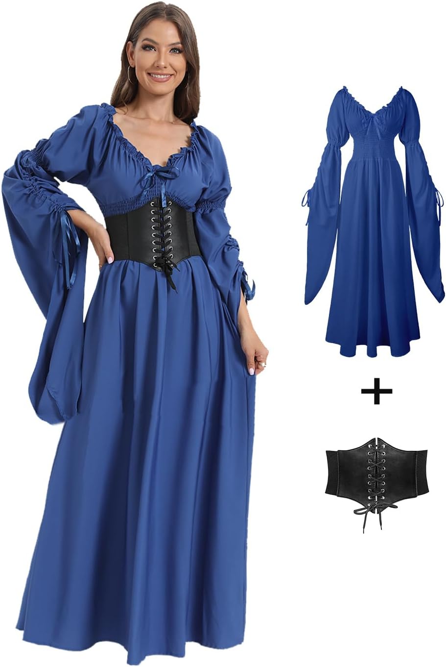 VNVNE Halloween Renaissance Witch Dress for Women, Victorian Vintage Medieval Pirate Peasant Gothic Fairy Cosplay Costumes