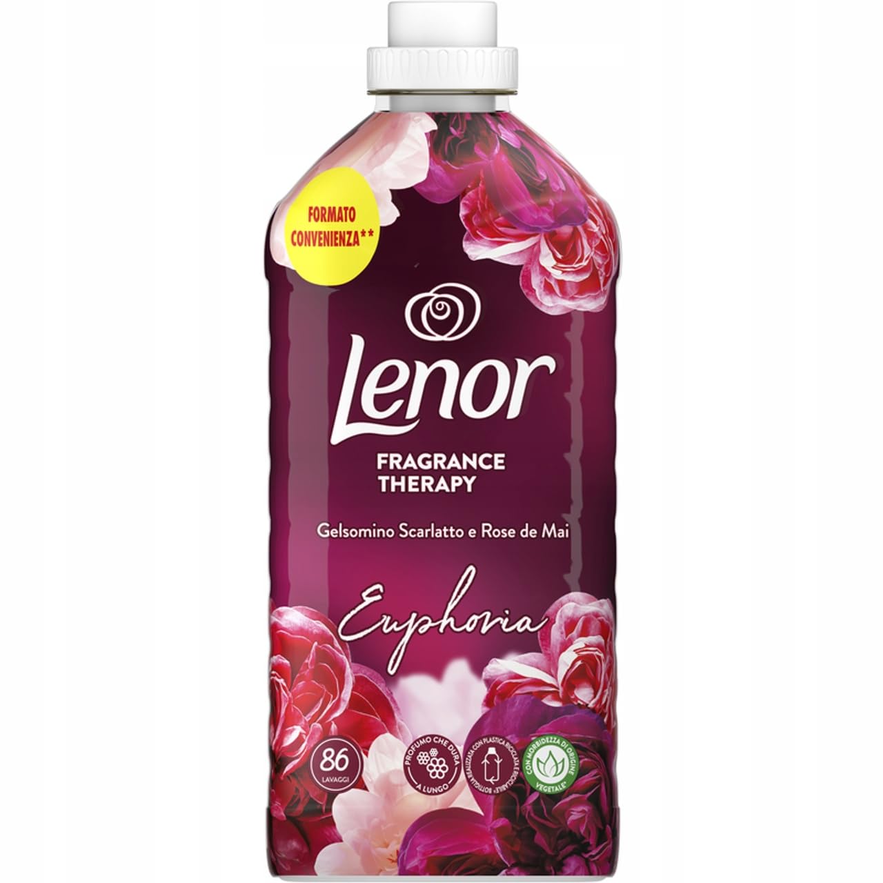 Lenor Fabric Softener Concentrated Washing Machine, 86, Scarlet Jasmine, Long-Lasting Freshness and Softness of Plant-Based Perfumed Sheets for up to 1 Week