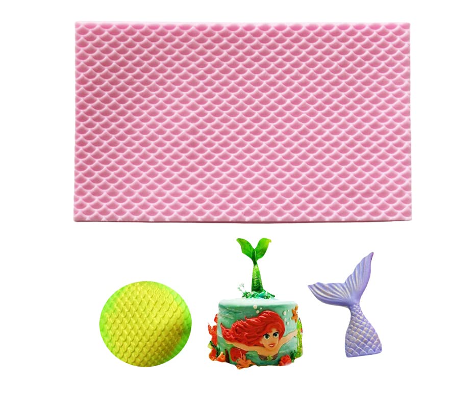 Small Mermaid Scales Silicone Imprint Mat Scalloped Lattice Fondant Impression Mold Cake Decorating Mold, 5.75'' x 3.4'' x 0.2''