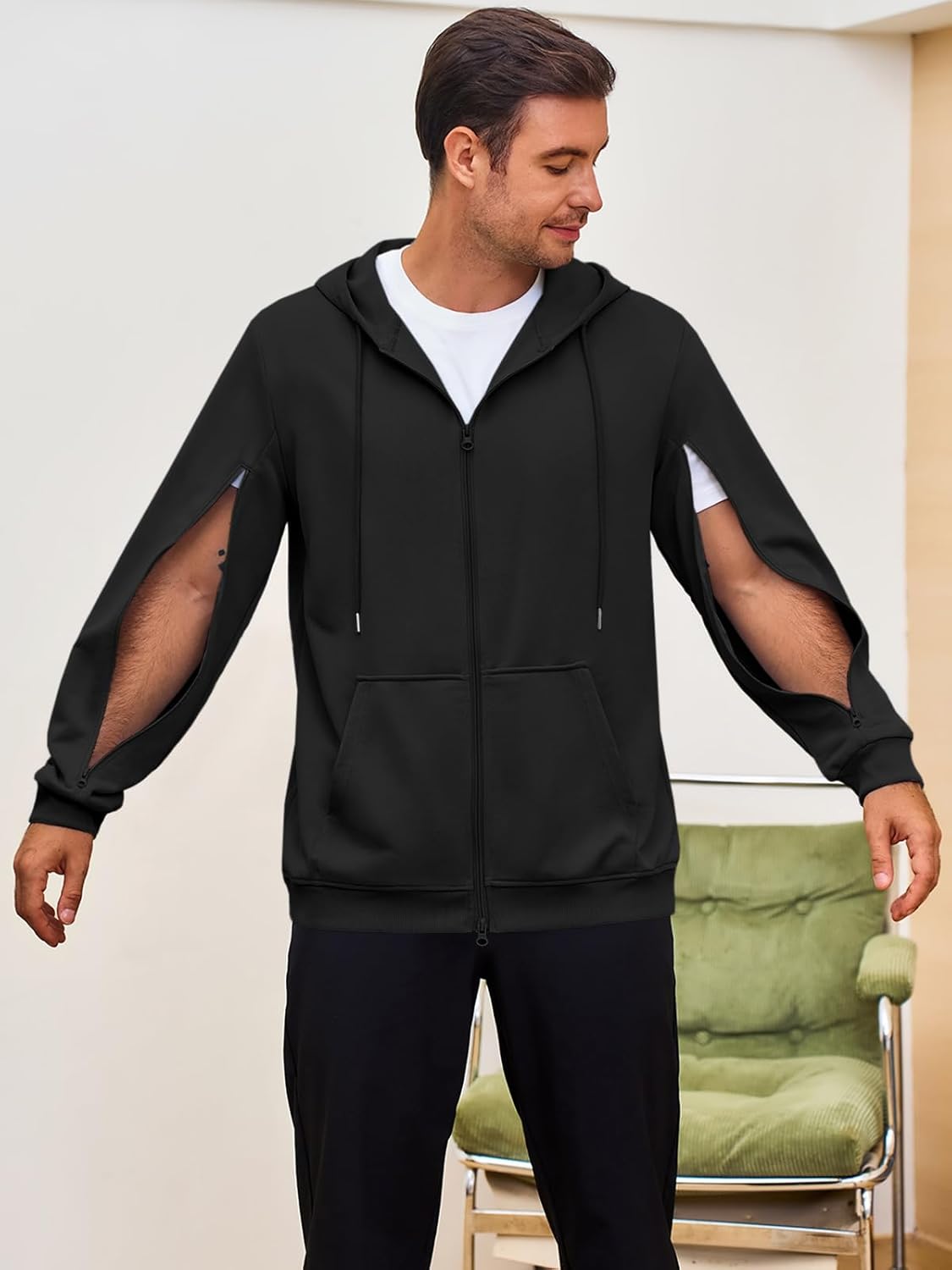 Runcati Mens Dialysis Sweatshirts Full Zip Lightweight Hemodialysis Jacket Warm Hoodie Sweatshirt with Arm Zipper - Image 2