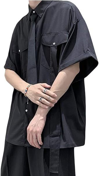 Amazon Alppv メンズ 半袖シャツ 春 夏 シャツ ネクタイ付き メンズ ボタンダウン ゆったり 無地 コットン シンプル トップス カジュアルシャツ イケメン ファッション お出かけ アウター シャツ 通販