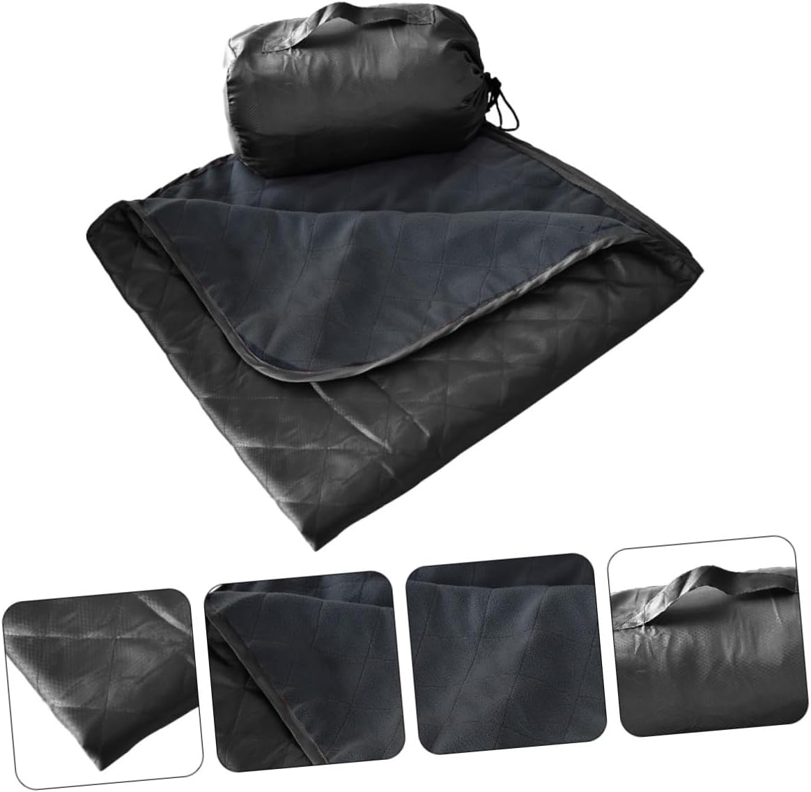 TEHAUX Outdoor Camping Blanket Warm Fleece Nap Blanket Moisture-Resistant Picnic Mat Black for Hiking Beach and Outdoor Use