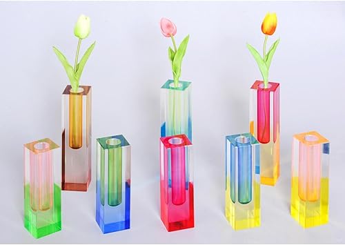 Miniatura 6 de HLYU Jarrones acrílicos para flores, florero rombo, decoración estética de habitación, decoración moderna para el hogar, la oficina y la boda (rosa)