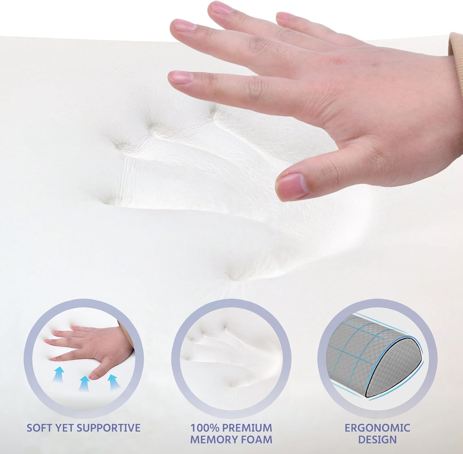 Gray Ear Piercing Hole Pillows + Knee Pillow for Back Sleeping，Support for Side & Back Sleeping