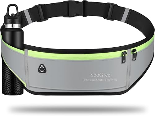 Miniatura 10 de Riñonera deportiva reflectante para hombre y mujer, cinturón de soporte para teléfono con soporte para botella de agua, ideal para correr, caminar