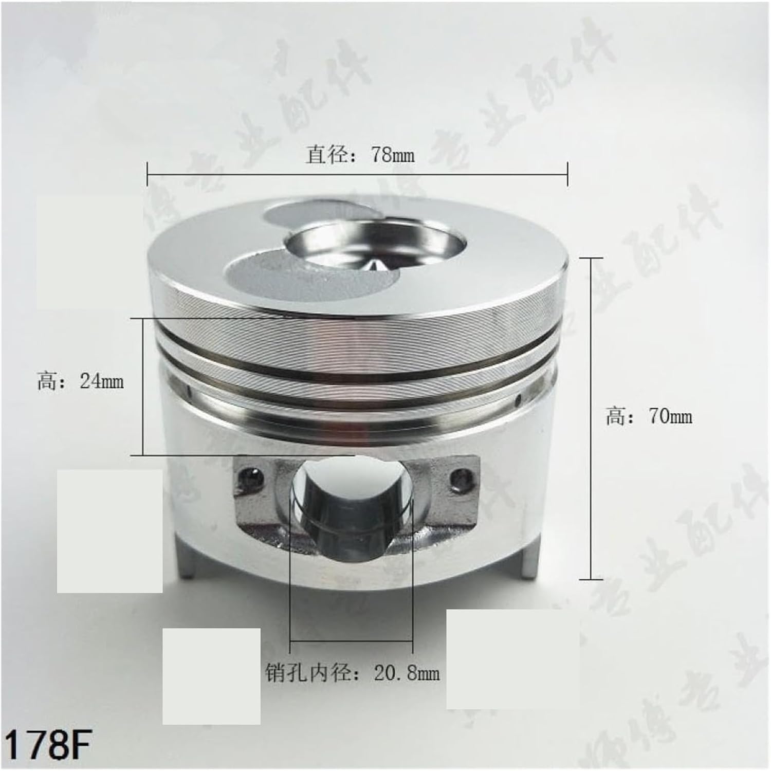 Piston Kit 178F 78mm Compatible Replacement Part for Engines, Includes Ring Pins and Snap Rings