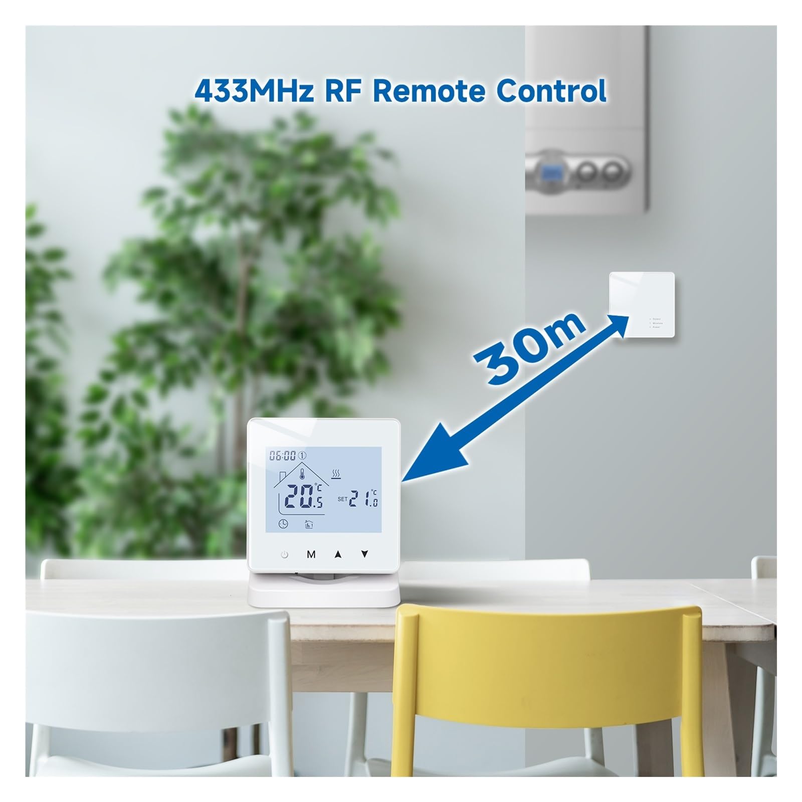 Thermostat Connecté, Thermostat sans Fil contrôleur de température Intelligent, kit d'alimentation par Batterie programmable for Le Chauffage de la chaufferie à gaz,pour la Maison(R315 (No WiFi))