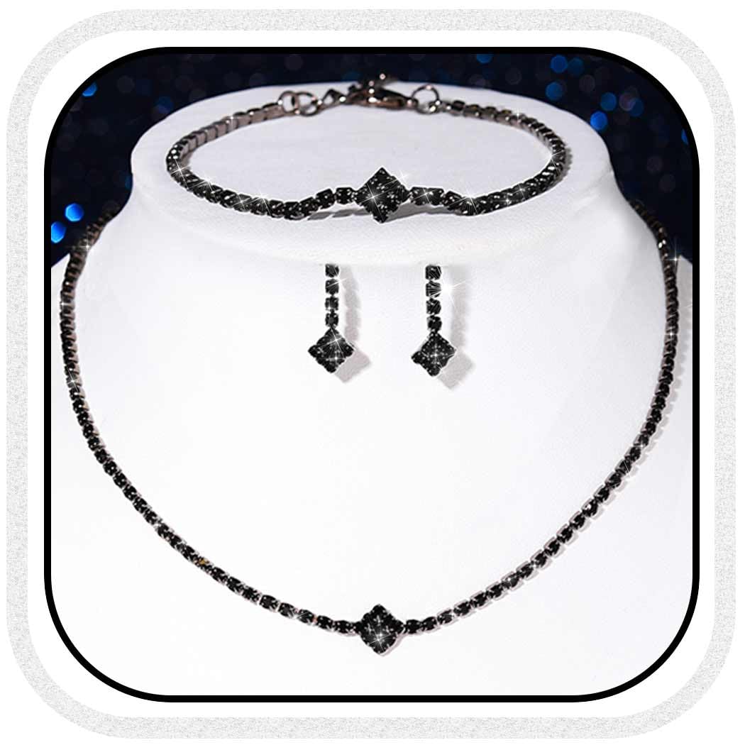 Aukmla Rhinestones Bridal Wedding Jewelry Sets Sparkly Necklace Earrings Bracelet Set Prom Formal Jewelry for Brides and Women
