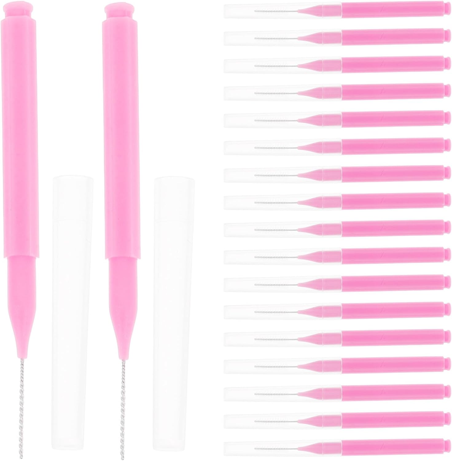 Beaupretty 100pcs Pink Plastic Interdental Brushes Small Toothpick Toothbrushes for Braces Cleaning Gum Care and Plaque Removal Dental Flossers for Oral Hygiene