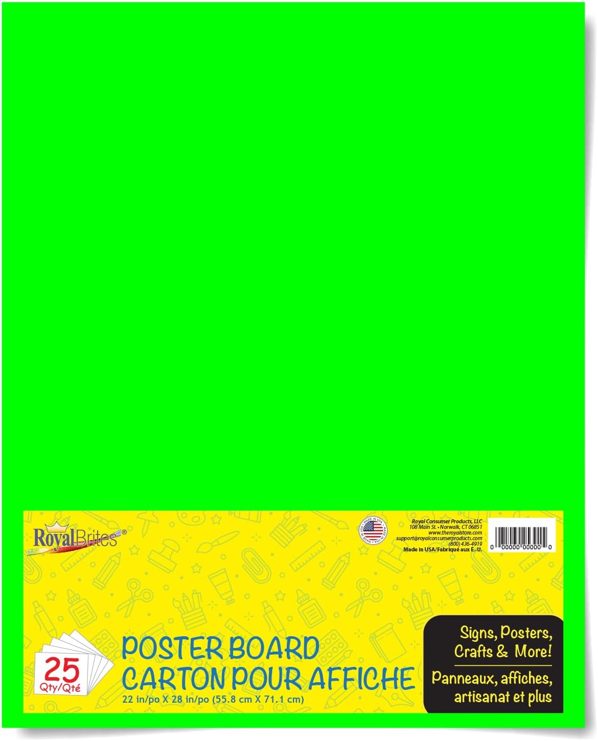Brites Neon Green Poster Board, 22 x 28 Inches, 25 Sheets/Pack (23304B) Fluorescent