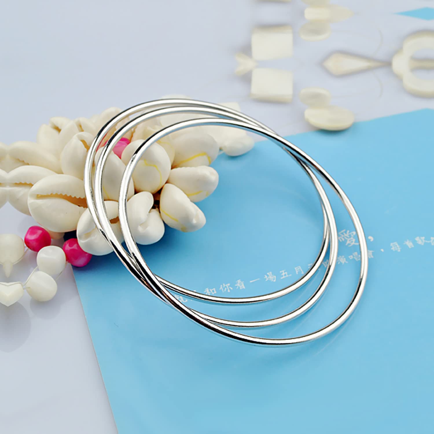 Dankadi Bracciale lucido fine in 925 argento 2 mm largo, set 1/2/3 impilabile 60 65 68 mm, diametro cerchio rotondo liscio pieno, semplice classico, fai da te