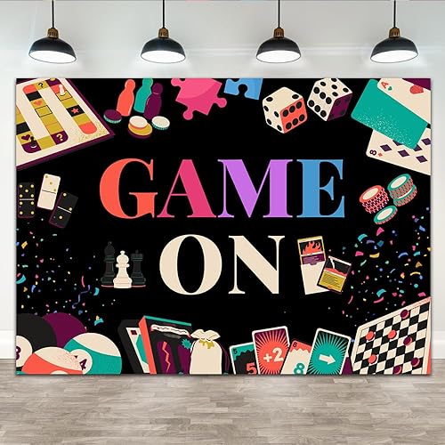 Lofaris Juego en telón de fondo, tarjetas de ajedrez para niños, cumpleaños, fotografía, fondo, suministros de fiesta nocturna, suministros para