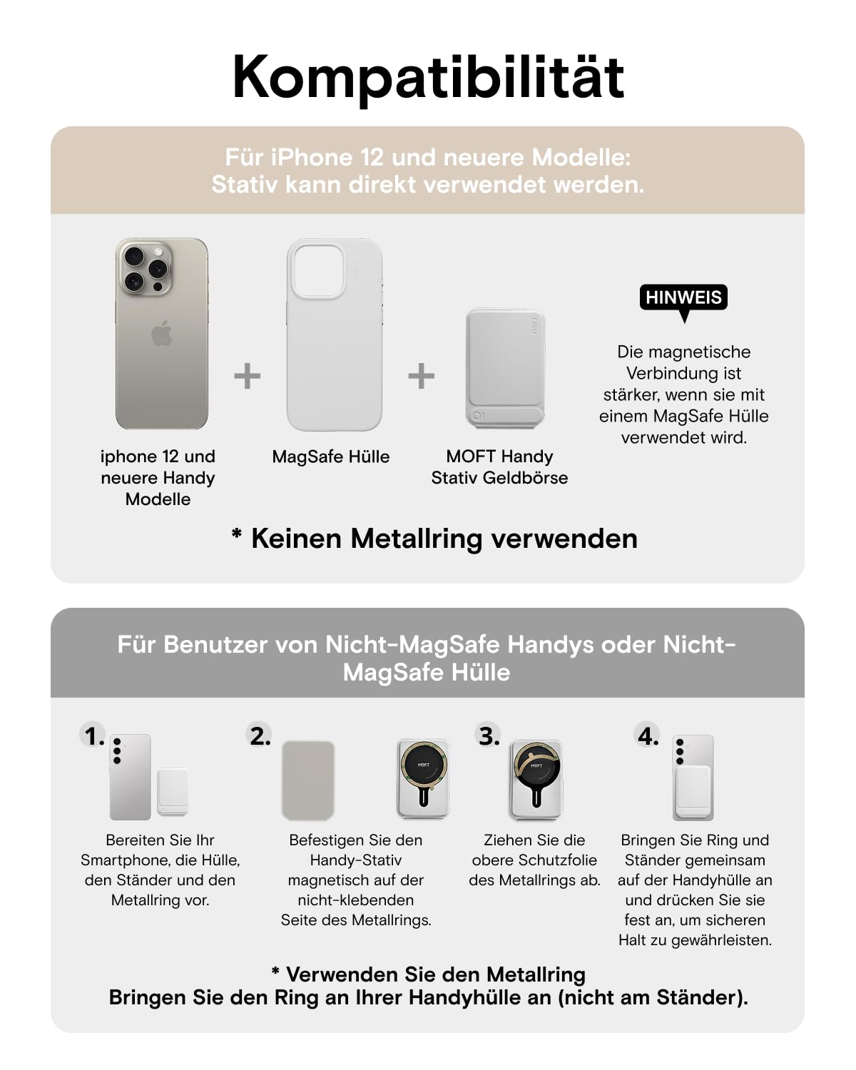 MOFT Stativ für iPhone 17/16/15/14/13/12 Serie, Snap Unsichtbarer Handy Stativ Ständer mit 3 Modi für Self-Vlogging, Browsen, Makrofotografie, Videoanrufe, Tragbarer Leichter Handy Ständer, Schwarz
