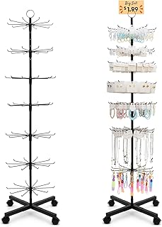 Retail Display Stand, Rotating Display Rack for Earring Keychains Jewelry Vendor Events & Stores, 7 Tier Movable and Adjustable 1 PCS - Black