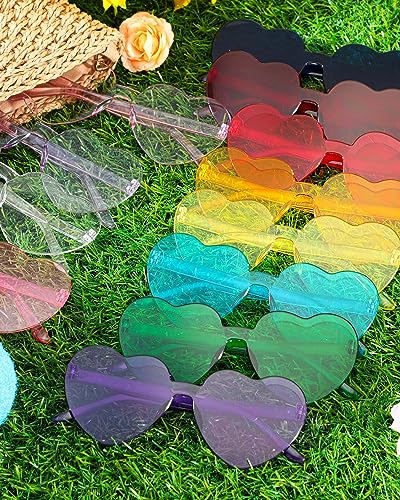 Colzzy 24 Pair Halloween Heart Shaped Sunglasses Valentine Rimless Glasses Candy Color Tinted Party Eyewear4