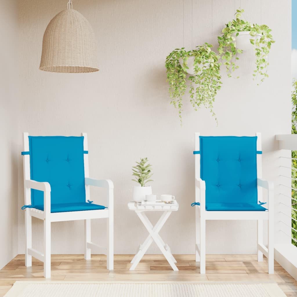 2er Set Gartenstuhlauflagen Niedriglehner 100x50x3cm Blau - Bequeme Stuhlkissen mit Haltebändern und Rückengurt - Sitzauflagen für Gartenstühle und Terrasse