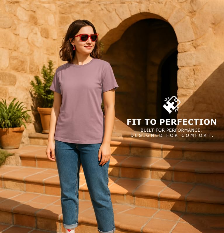 Image of Sleepynuts Women's Plain Round Neck Regular Fit Half Sleeve Cotton T Shirt