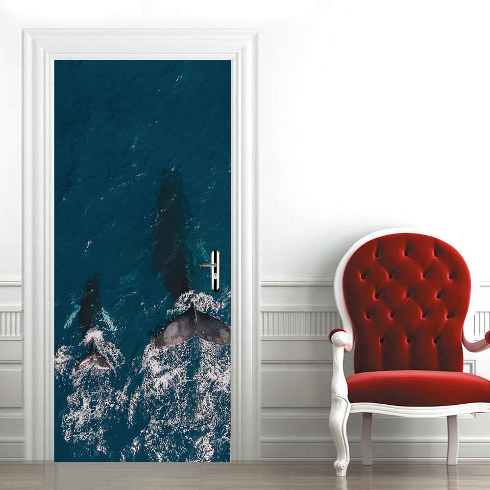 Papier peint porte trompe l'oeil baleine pour déco de chambre